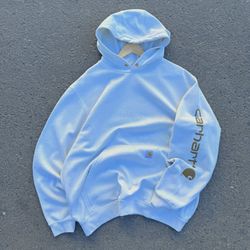 Carhartt pull à capuche retravaillé blanc avec imp..