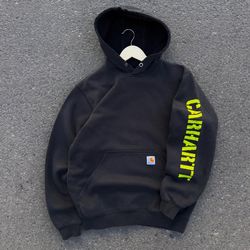 Pull à capuche noir imprimé rework style Carhartt