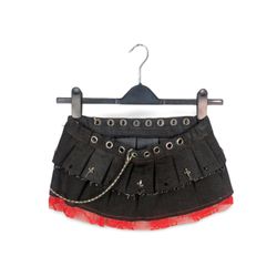 UPCYCLED DENIM MINI SKIRT WITH RED LACE