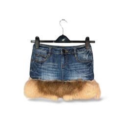 UPCYCLED DENIM MINI SKIRT WITH FUR