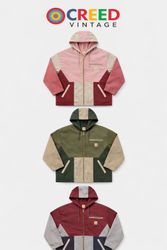 「CR1072 アップサイクルカーハート カラー ブロック フード付きジャケット」