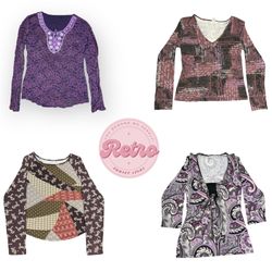 Vintage Y2K Printed Long Sleeve Top – Retro Aesthe..