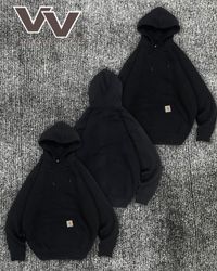 Carhartt 再加工スタイルの黒いプルオーバーフーディ #2712