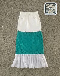 Jupe maxi en denim recyclé à œillets et volants