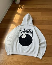 Stussy 8ball rework style white pullover hoodie