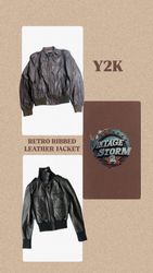 Y2K Retro Ribbed Leather Jacket