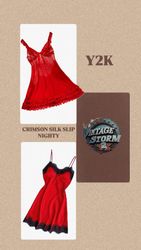 Y2K Crimson Silk Slip Nighty Dress