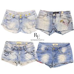 Y2K Era Cyber Girl Denim Micro Mini Shorts RE-2700