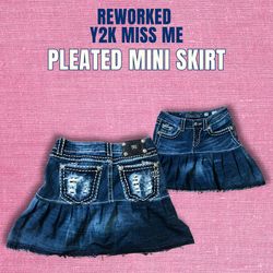 Miss Me Y2K Era Upcycled Pleated Denim Mini skirt