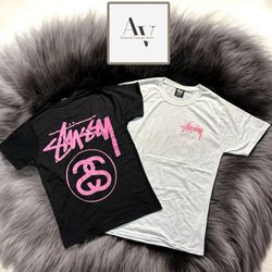 T-shirt blanc et noir style rework double S Stussy