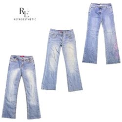 Y2K ユニーク刺繍ローレイズジーンズ RE-2711