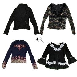 Y2KエッジィガールプリントフルスリーブトップスRw-1453