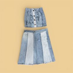 Fs-62 Upcycled denim top and denim skirt