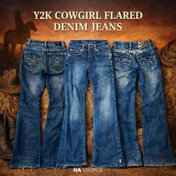 Jeans en denim épais évasés Y2K Cowgirl