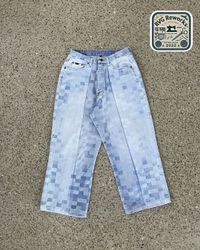 Upcycled Laser-Printed Wide-Leg Jeans