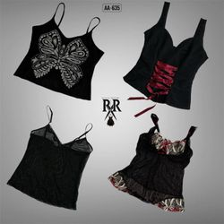 Y2K Unique Black Gothic Cami Tops (AA-635)