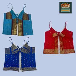 SS26 Upcycled Lace Trim Khaddi Silk Cami Tops