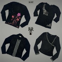 Y2K All Black Gothic Full Sleeve Tops (AA-637)