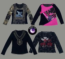 Y2K Graphic Mesh Full Sleeve tops (M-953)