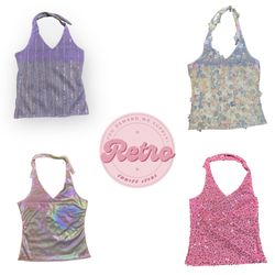 Upcycled halter neck sparkle beaded tops (E)