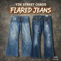 Jeans en denim évasés chaotiques Y2K