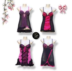 Y2K Style Black Pink Baby Doll Tops