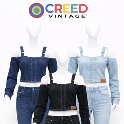CR1117 Upcycled Denim Träger Crop Top