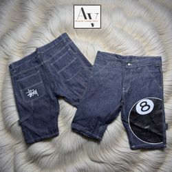 Shorts en denim stussyX8ball retravaillés par Stus..