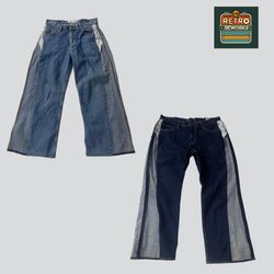 アップサイクルコントラストパネルワイドレッグジーンズ