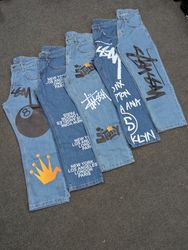 Stussy Blue Printed Jeans Rework Style (6 pcs), (S..
