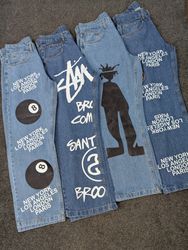 Stussy Blue Printed Jeans Rework Style (SJ-002)