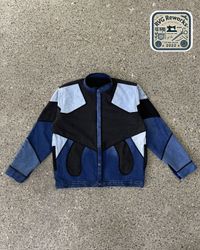 Upcycled Geometric Panel Denim Jacket
