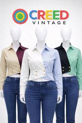 CR1128 Upcycled Buttoned Waist Crop Top