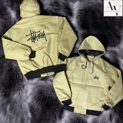 Stussy rework style embroidery beige hooded jacket