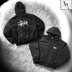 Stussy rework style black embroidery hooded jacket