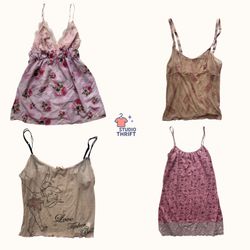 Y2K Cami Tops – Fairycore, Lace & Soft Print Mix(C..
