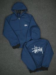 Veste à capuche bleue retravaillée par Stussy