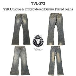 Y2K Unique & Embroidered Denim Flared Jeans (TVL-2..