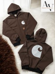 Carhartt rework style brown embroidery hooded jack..
