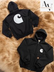 Carhartt rework style black embroidery hooded jack..