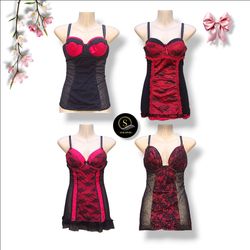 Y2K Style Black & Red Babydoll Tops