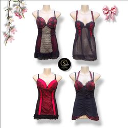 Y2K Style Black & Red Baby Doll Tops