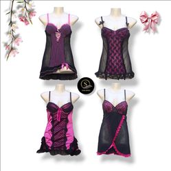 Y2K Style Black Pink Baby Doll Tops