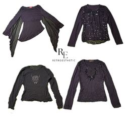 Y2K All Black Romatic Long Sleeve Tops RE-2743