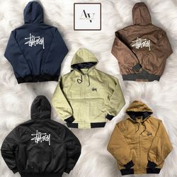 Stussy rework style embriodery hooded jacket in al..