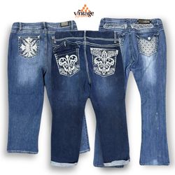 VPX1079 Y2K Flared, Bootcut Embellished Jeans