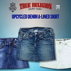 Jupe A-line en denim recyclé de marque (Y2K)