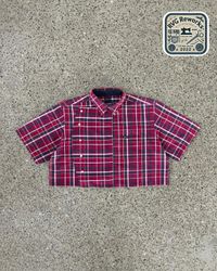 Upcycled Overlap Plaid Crop Shirt