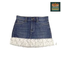 Upcycled Lace Trim Denim Skirt