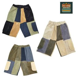 Shorts en velours côtelé en patchwork recyclé